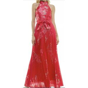 Taylor Red Pleated Halter Maxi Dress Size 2 NEW